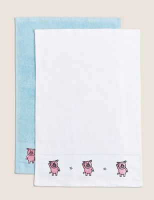 M&S Set of 2 Pure Cotton Percy Pig  Towels