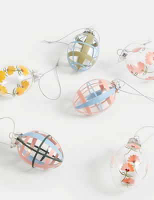 M&S 6pk Mini Glass Hanging Egg Decorations - Multi, Multi