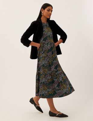 M&S Womens Jersey Star Print Midi Tiered Dress