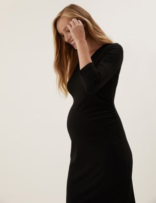 M&S Womens Maternity V-Neck Midi Column Dress