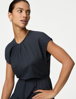 M&S Womens Modal Rich Tie Waist Midi Dress - 8PET - Navy, Navy,Rich Amber