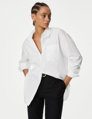 M&S Womens Pure Cotton Oversized Long Sleeve Shirt