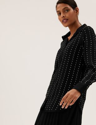 M&S Womens Studded Collared Long Sleeve Shirt