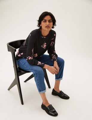 M&S Womens Floral Long Sleeve Top