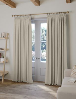 Image of M&S Linen Blend Pencil Pleat Curtains - WDR90 - Natural, Natural,Sage,Grey,Ochre,Teal