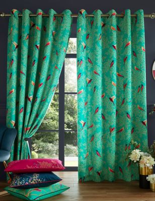 Image of Sara Miller Green Birds Eyelet Curtains - B9090 - Multi, Multi