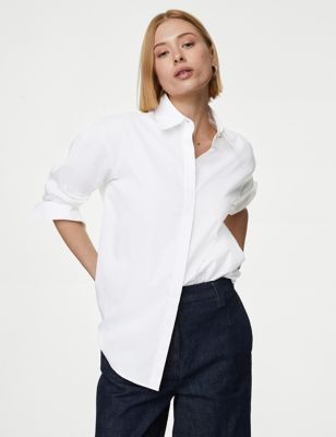 Autograph Womens Pure Cotton Collared Relaxed Shirt - 12 - Soft White, Soft White