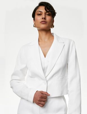 Autograph Women's Linen Blend Cropped Blazer - 6 - Soft White, Soft White