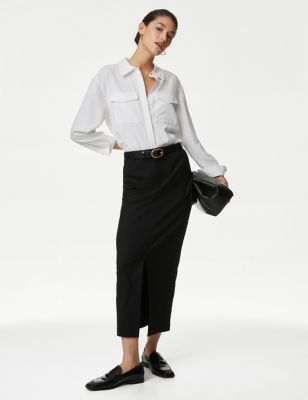 Autograph Womens Wool Blend Maxi Column Skirt - 10 - Black, Black