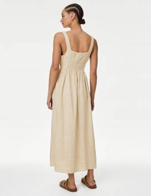 M&S Women's Linen Blend Midaxi Swing Dress - 10SHT - Natural Beige, Natural Beige