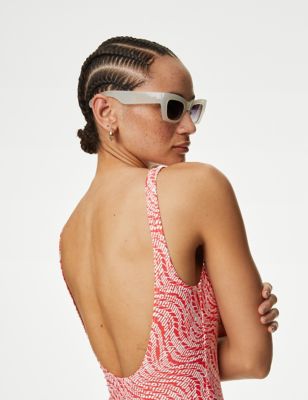 M&S Women's Printed Scoop Neck Swimsuit - 12REG - Brown, Brown,Black Mix,Flame