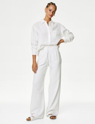 M&S Womens Pure Linen Oversized Shirt - 24 - White, White