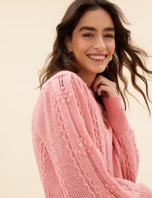 M&S Per Una Womens Textured Blouson Sleeve Jumper with Wool