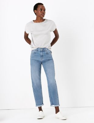 M&S Womens Boyfriend Jeans with Stretch - 6SHT - Grey, Grey