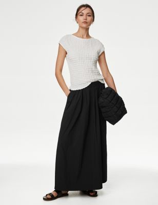 M&S Womens Technical Fabric Maxi A-Line Skirt - 10SHT - Black, Black