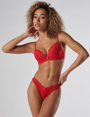 Boux Avenue Womens Aliyah Lace Thong - 8 - Red, Red
