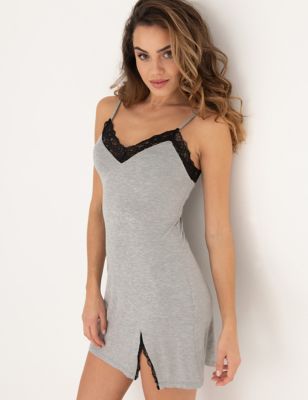 Pour Moi Womens Sofa Loves Lace Hidden Support Jersey Chemise - 18 - Grey Mix, Grey Mix