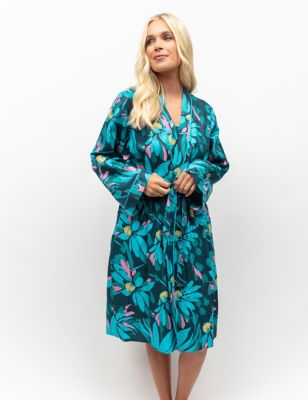 Cyberjammies Womens Cove Cotton Modal Floral Short Dressing Gown - 8 - Teal Mix, Teal Mix