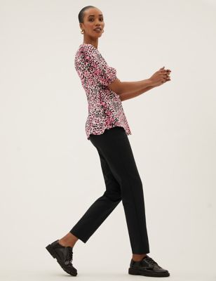 M&S Womens Cotton Blend Slim Fit Ankle Grazer Trousers