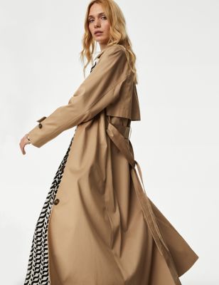 M&S Womens Cotton Rich Belted Longline Trench Coat - 8 - Tan, Tan