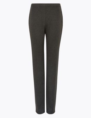 M&S Womens Jersey Dogtooth Straight Leg Trousers