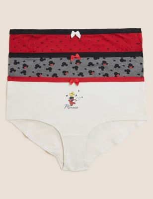M&S Womens 3pk Cotton Lycra® Minnie Mouse  Printed Knicker Shorts