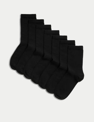 M&S 7pk of Ankle School Socks - 6-8+ - Black, Black