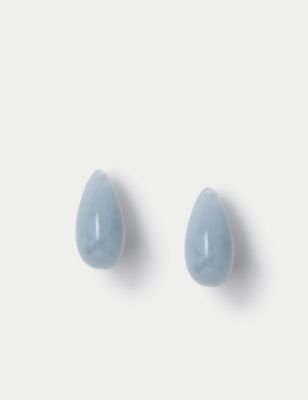 M&S Womens Enamel Tear Drop Stud Earrings - Blue, Blue