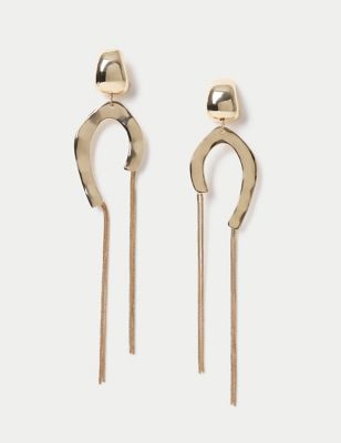 M&S Womens Gold Tone Tassel Statement Drop Earrings, Gold