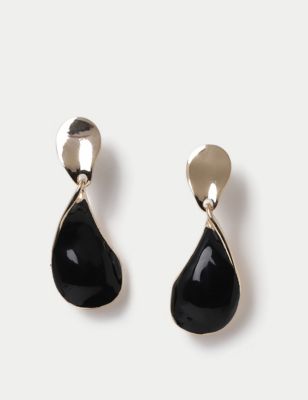 M&S Womens Gold Tone Powder coat Drop Earrings - Black, Black
