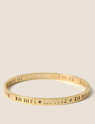 M&S Womens 14ct Gold Plated Roman Numerals Bangle  Gold