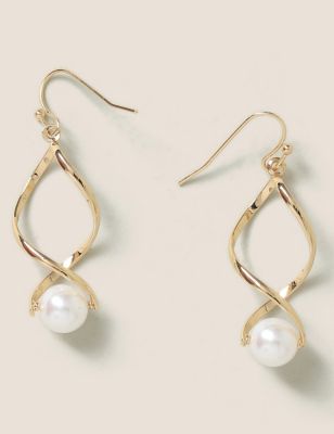M&S Womens Pearl Twist Drop Earrings