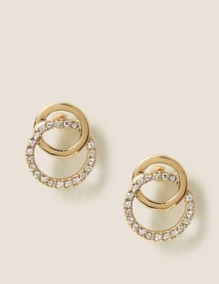 M&S Womens Gold Tone Interlocking Circle Earrings  Gold
