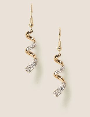 M&S Womens Gold Tone Crystal Twist Drop Earrings  Gold