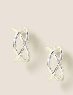M&S Womens Silver Tone Twist Open Hoop Earrings  Silver