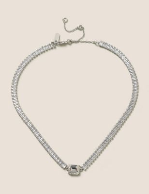 M&S Womens Cubic Zirconia Baguette Choker Necklace