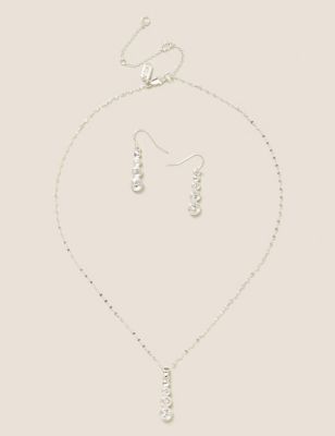 M&S Womens Rhinestone Necklace and Earrings Set