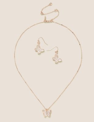 M&S Womens Butterfly Necklace and Earrings Set