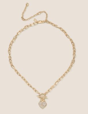 M&S Womens Initial L Rhinestone Ditsy Necklace