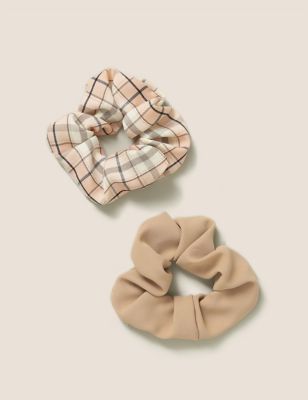 M&S Womens 2 Pack Checked Scrunchies