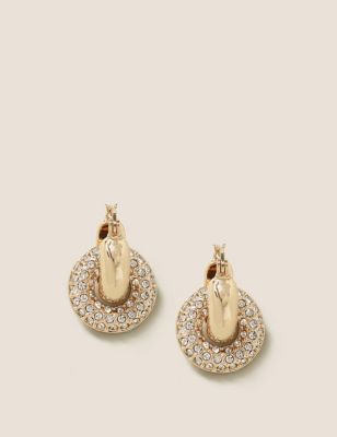 M&S Womens Pave Rhinestone Double Hoop Earrings