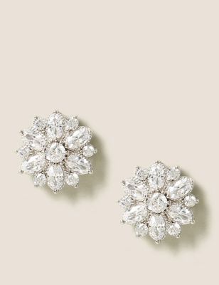 M&S Womens Platinum Plated Flower Stud Earrings