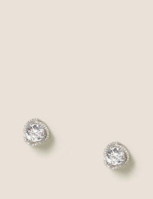 M&S Womens Platinum Plated Cubic Zirconia Stud Earrings