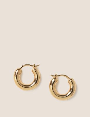 M&S Womens 14ct Gold Plated Mini Hoop Earrings  Gold