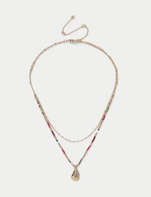 M&S Womens Multirow Beaded Necklace - Gold, Gold