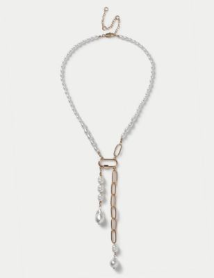 M&S Womens Pearl Long Y Necklace - White, White