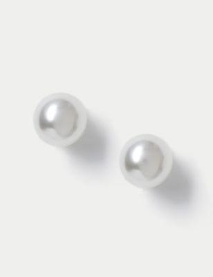 M&S Womens Pearl Stud Earrings - Silver, Silver