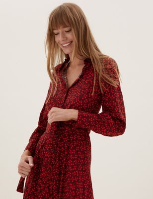M&S Womens Ditsy Floral Belted Midi Shirt Dress