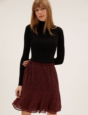 M&S Womens Printed Mini Tiered Skirt