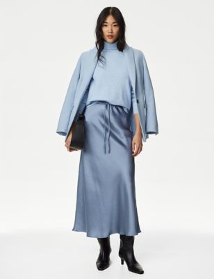 M&S Womens Satin Midaxi Slip Skirt - 6PET - Grey Blue, Grey Blue,Mocha